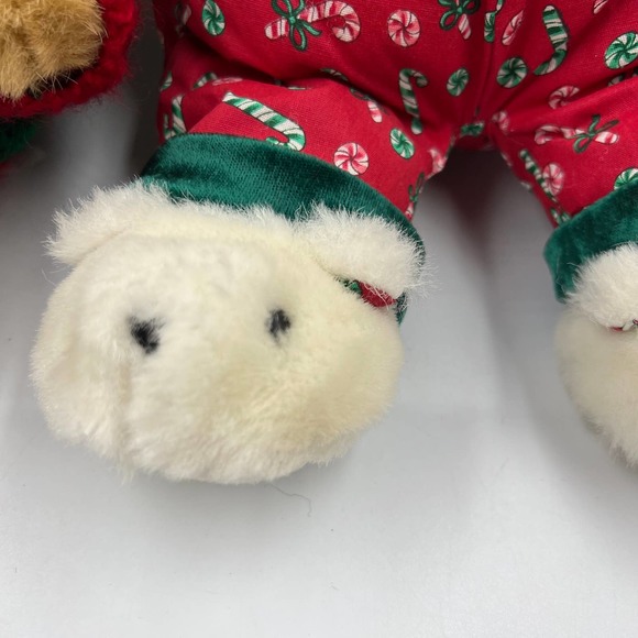 Vintage Teddy Bear Christmas Plush Sweater Slippers Candy Cane PJ's Stocking Hat - Picture 10 of 11